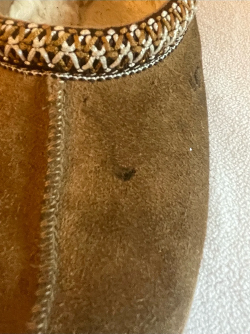UGG Kids Chestnut Suede Slip-On Slippers with Braided Trim